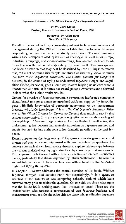 (PDF) Japanese Takeovers: The Global Contest for Corporate Control. ByW ...