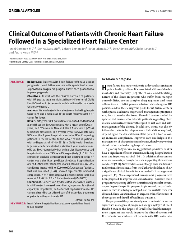 (PDF) Clinical outcome of patients with chronic heart failure followed ...