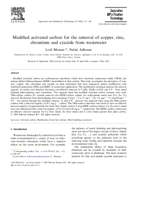(PDF) Modified activated carbon for the removal of copper, zinc ...