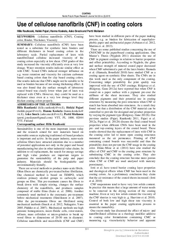 (PDF) Use of cellulose nanofibrils (CNF) in coating colors