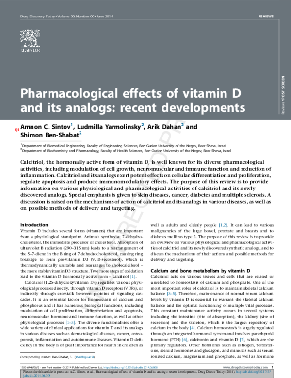 (PDF) Pharmacological effects of vitamin D and its analogs: recent ...