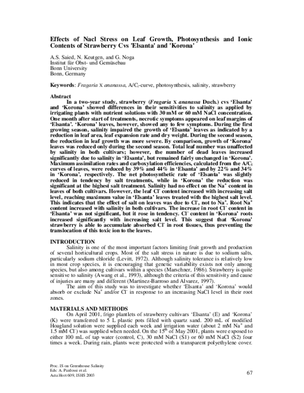(PDF) Effects of Nacl Stress on Leaf Growth, Photosynthesis and Ionic ...