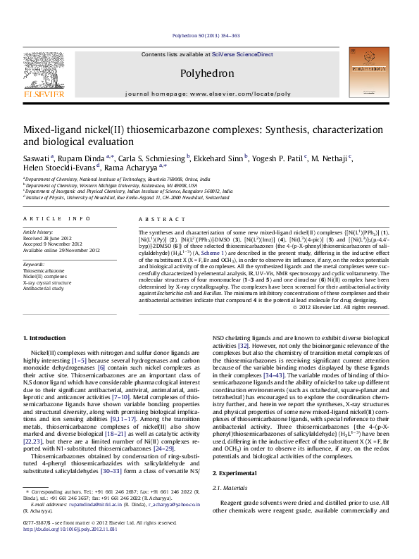 (PDF) Mixed-ligand nickel(II) thiosemicarbazone complexes: Synthesis ...