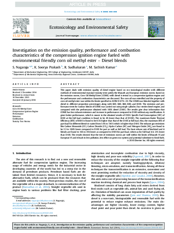 (PDF) Investigation on the emission quality, performance and combustion ...