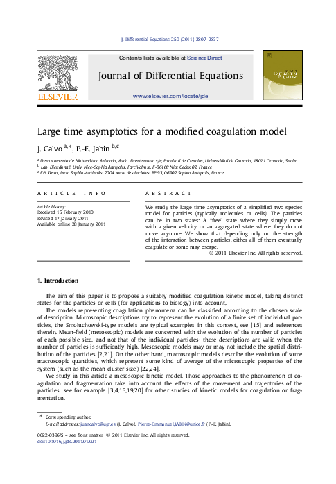 (PDF) Large time asymptotics for a modified coagulation model