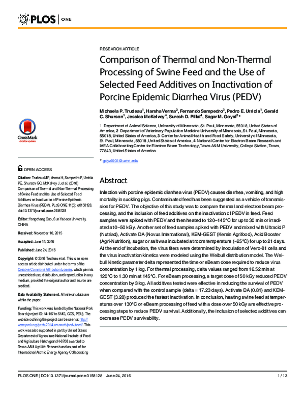 (PDF) Comparison of Thermal and Non-Thermal Processing of Swine Feed ...