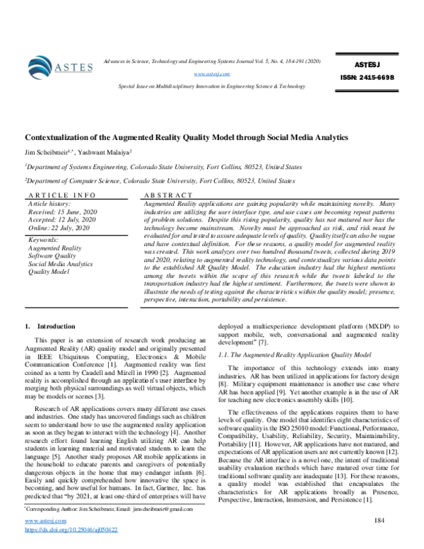 (PDF) Contextualization of the Augmented Reality Quality Model through ...