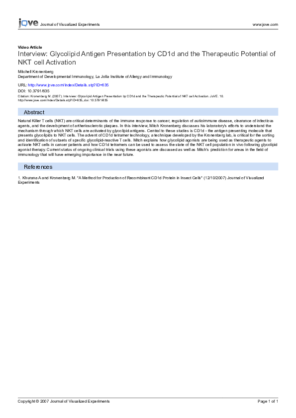 (PDF) Interview: glycolipid antigen presentation by CD1d and the ...