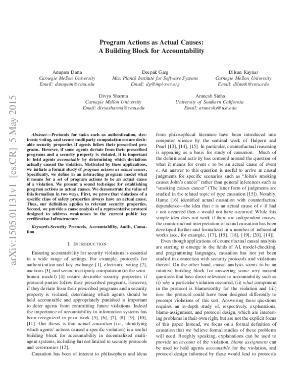 (PDF) Program Actions as Actual Causes: A Building Block for Accountability