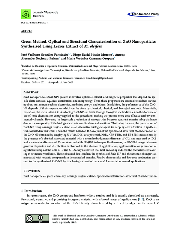 (PDF) Green Method, Optical and Structural Characterization of ZnO ...