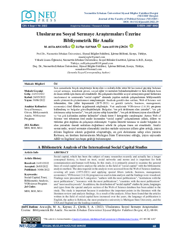 (PDF) A Bibliometric Analysis of the International Social Capital Studies