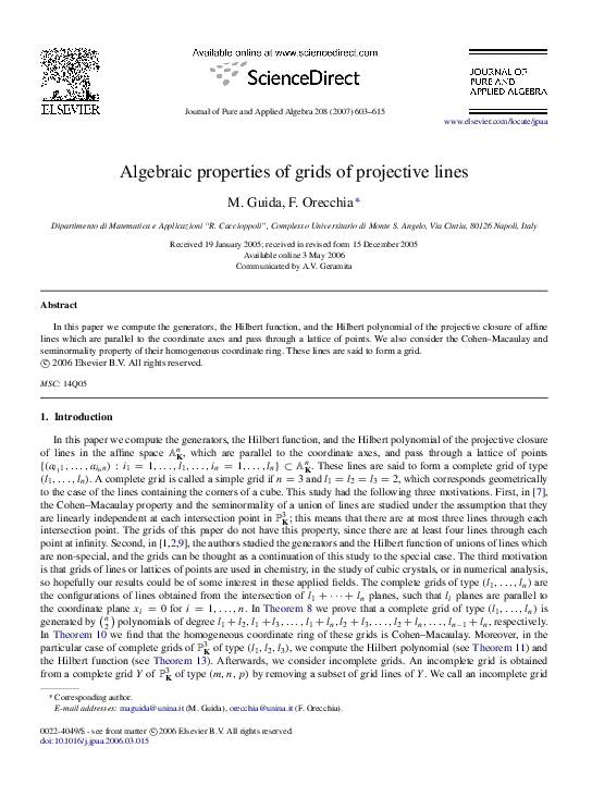(PDF) Algebraic properties of grids of projective lines
