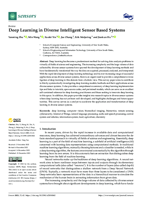 (PDF) Deep Learning in Diverse Intelligent Sensor Based Systems
