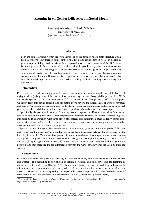 (PDF) Zooming in on Gender Differences in Social Media