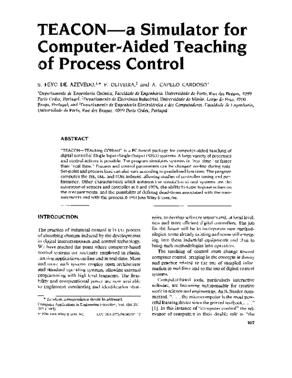 (PDF) TEACON—a simulator for computer‐aided teaching of process control