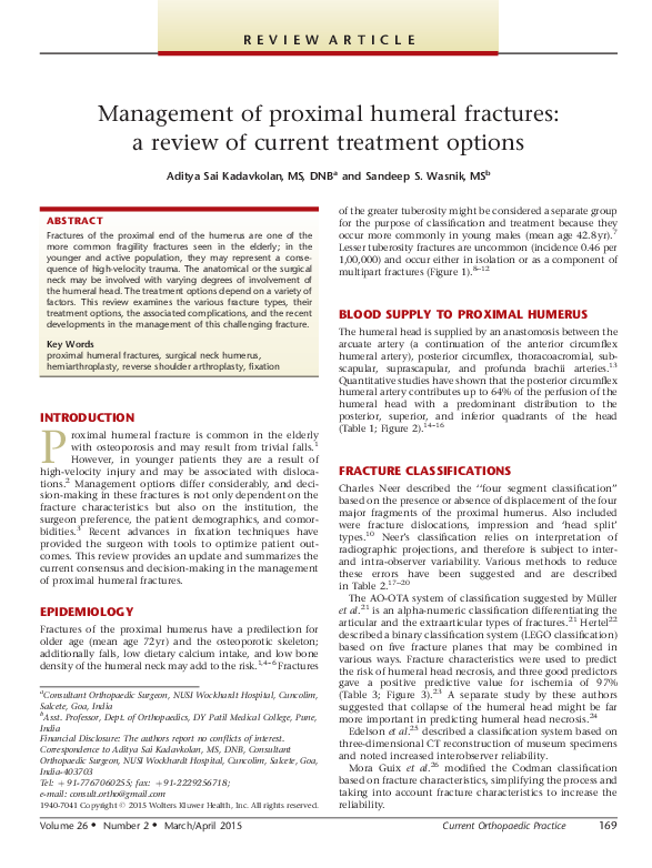 (PDF) Management of Proximal Humeral Fractures