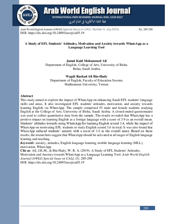 (PDF) A Study of EFL Students' Attitudes, Motivation and Anxiety ...