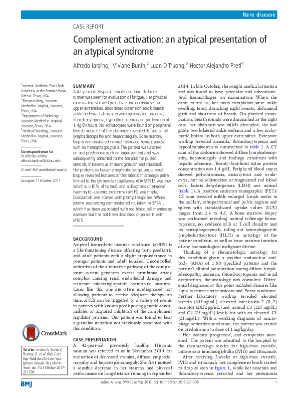 (PDF) Complement activation: an atypical presentation of an atypical ...