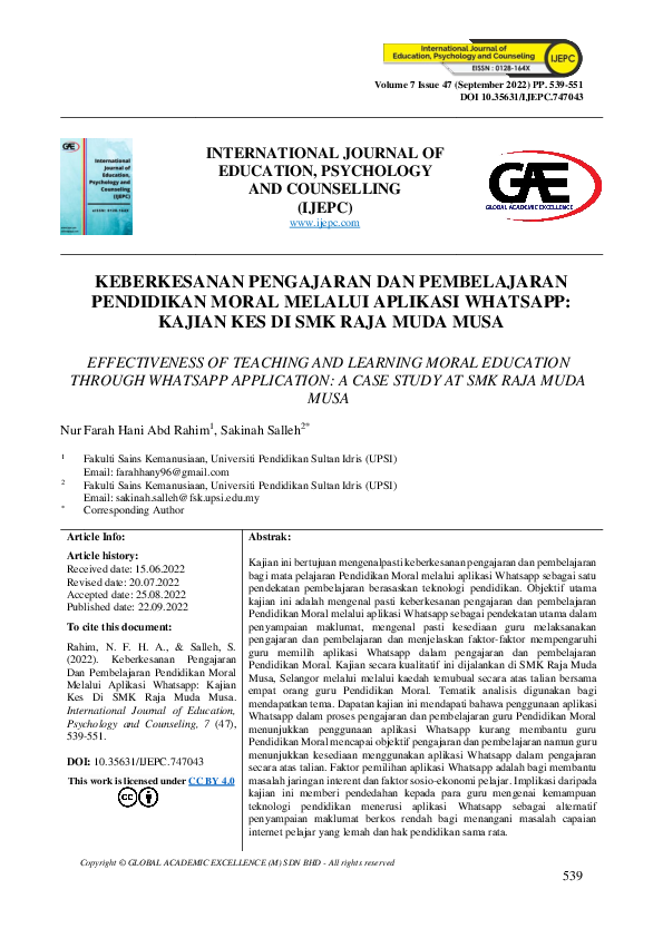 (PDF) Effectiveness of Teaching and Learning Moral Education Through ...