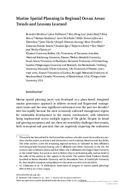 (PDF) Marine Spatial Planning in Regional Ocean Areas: Trends and ...
