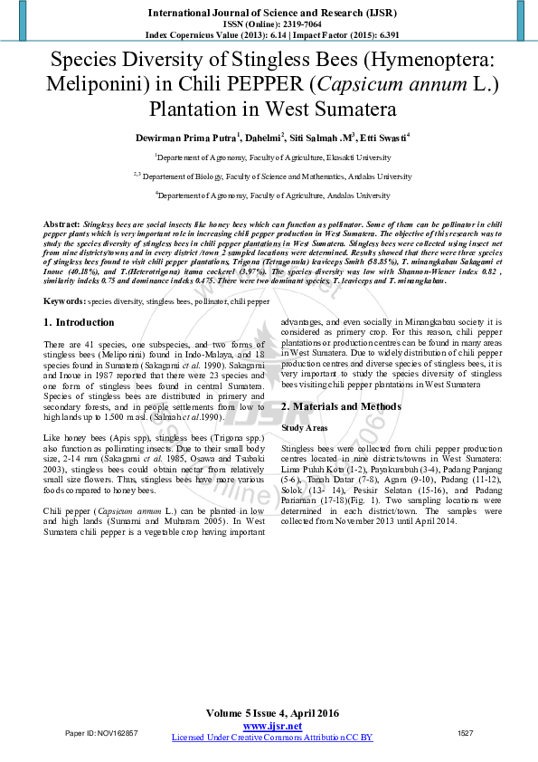 (PDF) Species Diversity of Stingless Bees (Hymenoptera: Meliponini) in ...