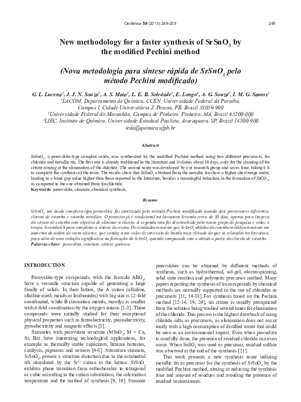 (PDF) New methodology for a faster synthesis of SrSnO3 by the modified ...