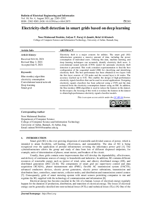 (PDF) Electricity-theft detection in smart grids based on deep learning