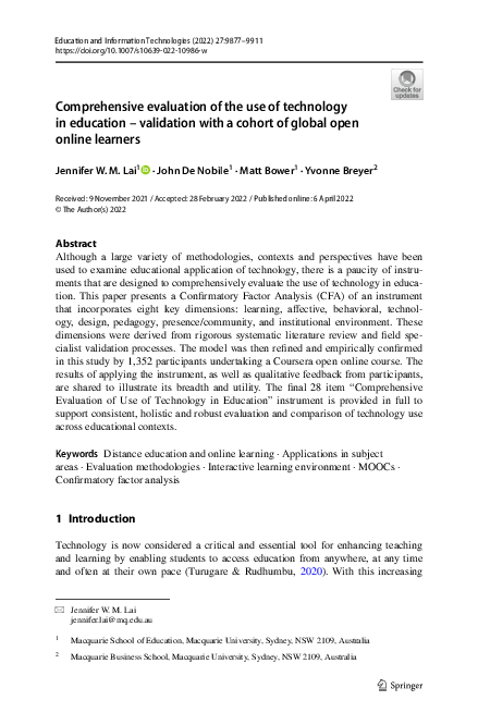 (PDF) Comprehensive evaluation of the use of technology in education ...