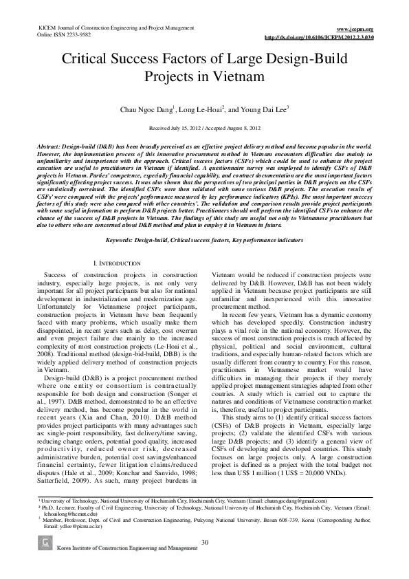 (PDF) Critical Success Factors of Large Design-Build Projects in Vietnam