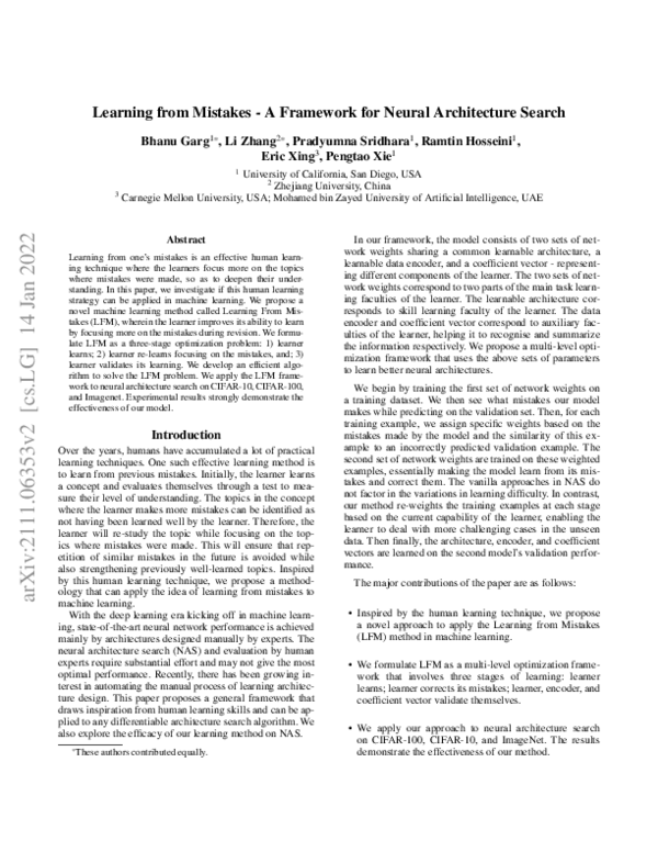 (PDF) Learning from Mistakes -- A Framework for Neural Architecture Search