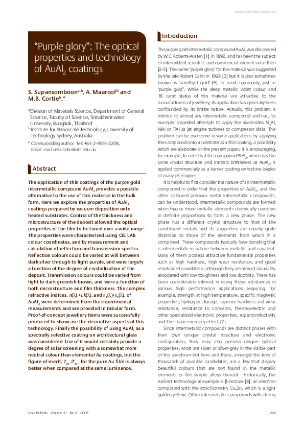 (PDF) “Purple glory”: The optical properties and technology of AuAl2 ...
