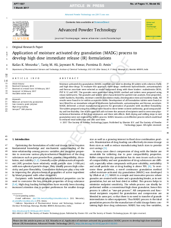 (PDF) Application of moisture activated dry granulation (MADG) process ...