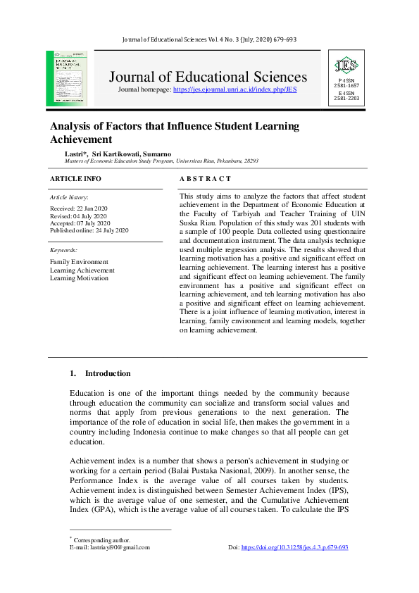 (PDF) Analysis of Factors that Influence Student Learning Achievement