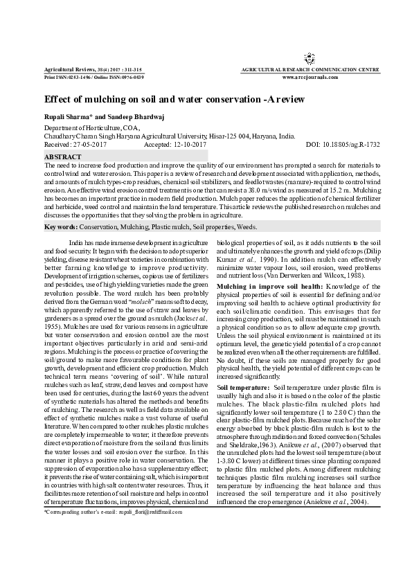 (PDF) Effect of mulching on soil and water conservation -A review