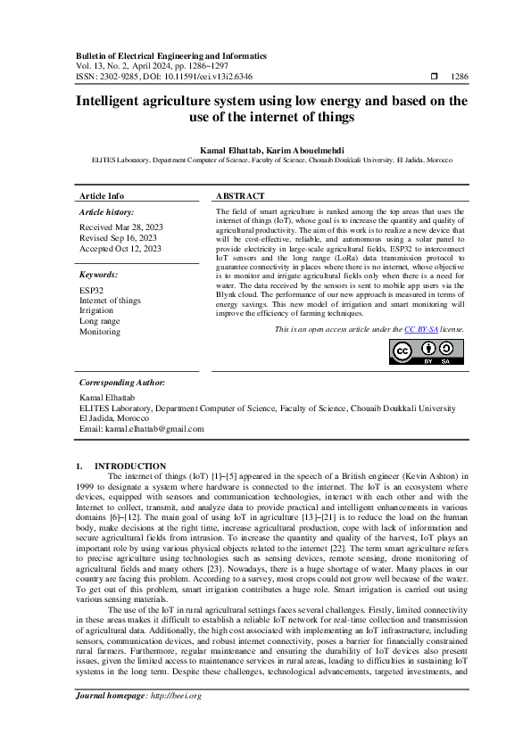 (PDF) Intelligent agriculture system using low energy and based on the ...
