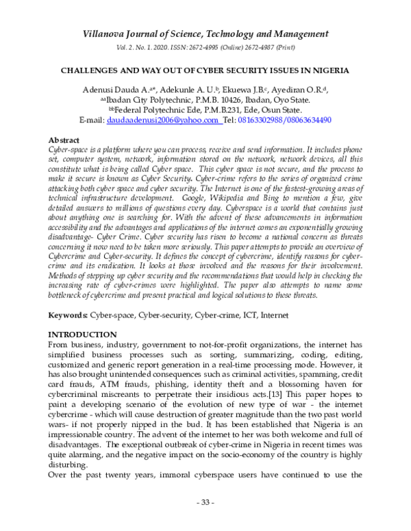 (PDF) Challenges and Way Out of Cyber Security Issues in Nigeria