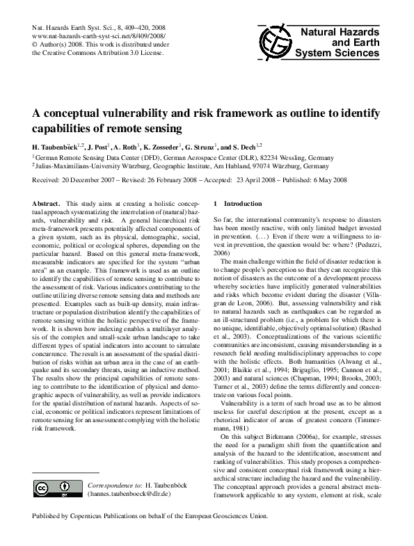 (PDF) A conceptual vulnerability and risk framework as outline to ...