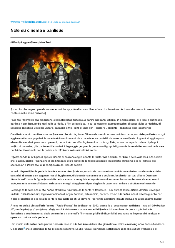 (PDF) Note su cinema e banlieue
