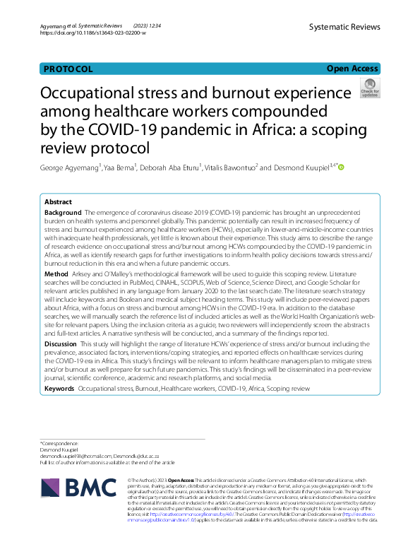 (PDF) Occupational stress and burnout experience among healthcare ...