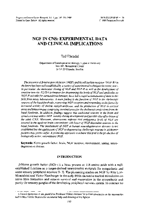 (PDF) NGF in CNS: Experimental data and clinical implications