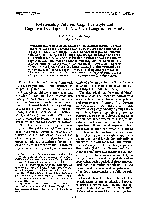 (PDF) Relationship between cognitive style and cognitive development: A ...