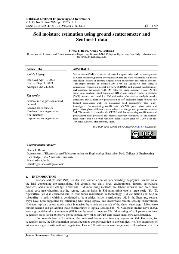 (PDF) Soil moisture estimation using ground scatterometer and Sentinel ...