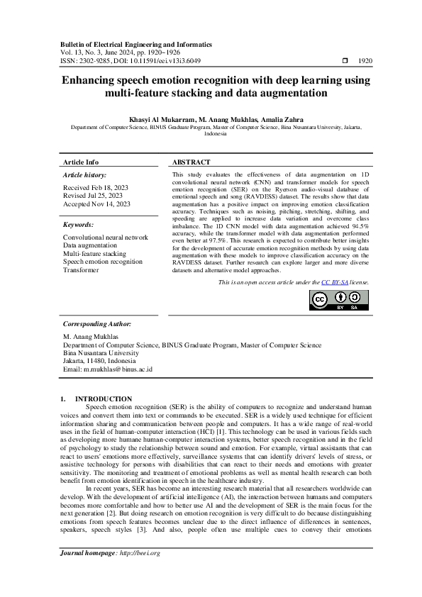 (PDF) Enhancing speech emotion recognition with deep learning using ...