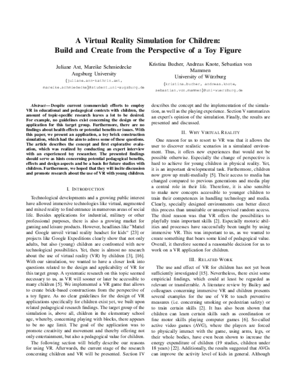 (PDF) A virtual reality simulation for children: Build and create from ...