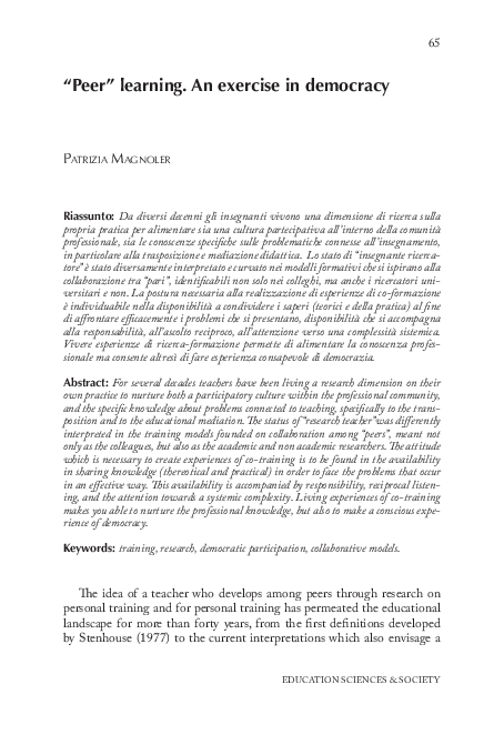 (PDF) “Peer” learning. An exercise in democracy