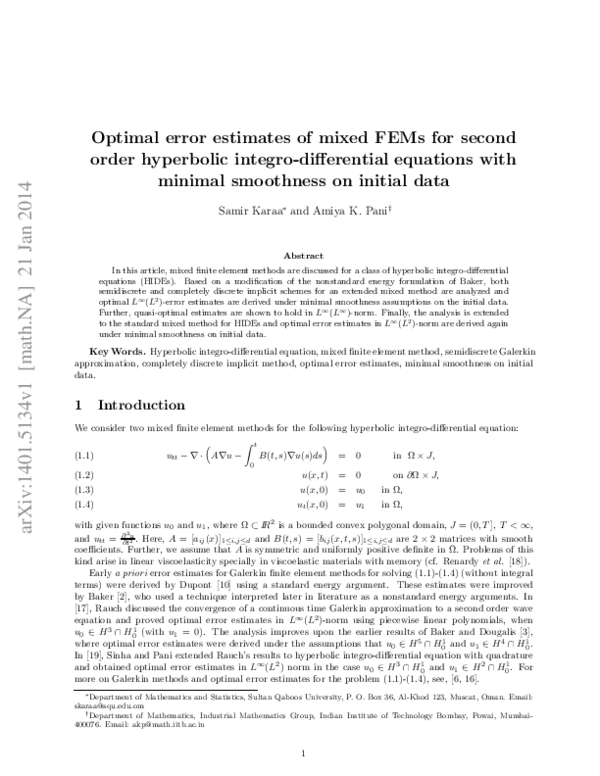 (PDF) Optimal error estimates of mixed FEMs for second order hyperbolic ...