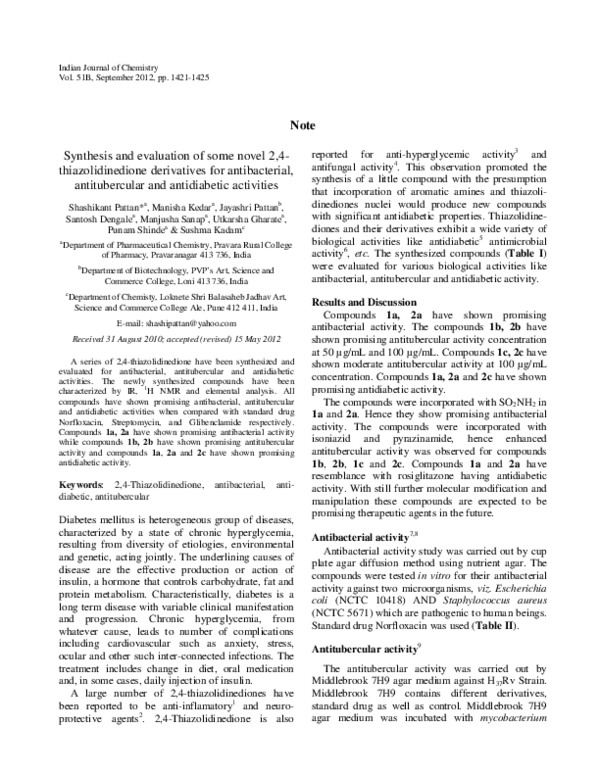 (PDF) Synthesis and evaluation of some novel 2,4-thiazolidinedione ...