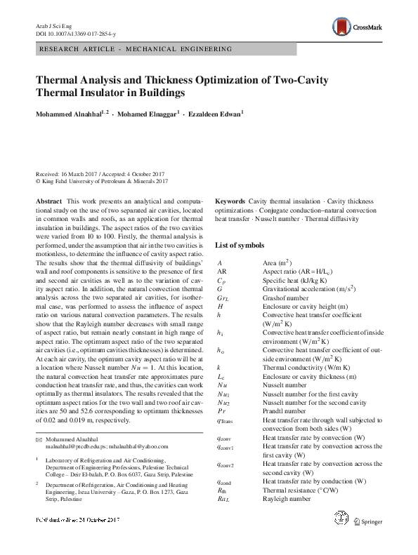 (PDF) Thermal Analysis and Thickness Optimization of Two-Cavity Thermal ...