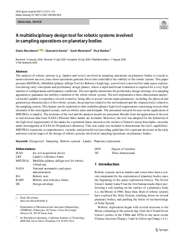 (PDF) A multidisciplinary design tool for robotic systems involved in ...