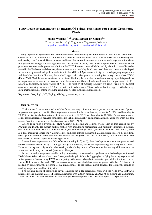 (PDF) Fuzzy Logic Implementation In Internet Of Things Technology For ...
